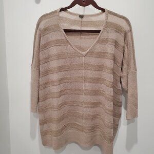 New Marla Waynne Khaki/Taupe Boxy V Neck 3/4 Sleeve Knit Sweater  M
